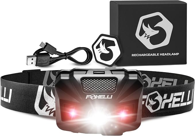 Foxelli USB‑C Rechargeable LED Headlamp – Ultra‑Light 2.4 oz & by FOXELLI