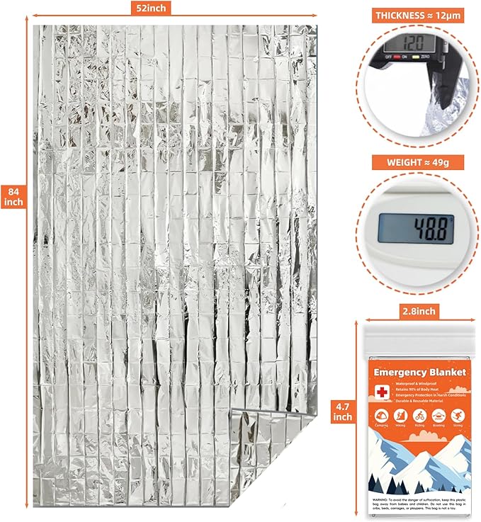 50 Pack Emergency Thermal Blanket Survival, Mylar Blankets - Image 2