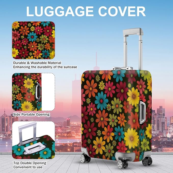 ANNA QUEEN Colorful Flower Luggage Cover, Retro Floral Suitcase Protector - Image 2