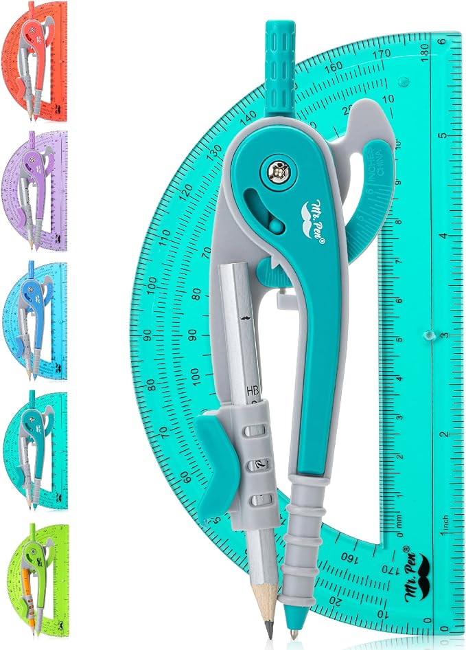 Mr. Pen- Geometry Compass and Protractor Set, 6 Inch Compass, 6 Inch Protractor by MrPen