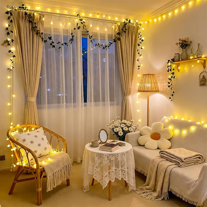 JMEXSUSS 100 LED Connectable Globe String Lights Indoor Bedroom, 33ft Warm - Image 2