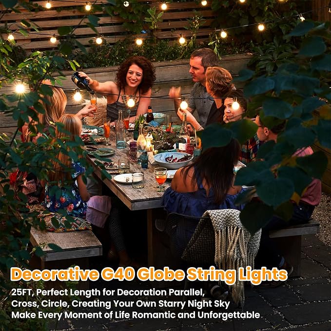Bosceos 25FT Outdoor G40 LED Globe String Lights Dimmable Waterproof - Image 5