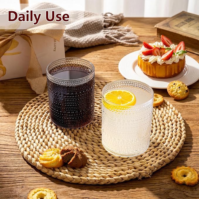 YOUBET 24PCS Plastic Hobnail Drinking Glasses - 14 Oz Clear Vintage Glasses - Image 4