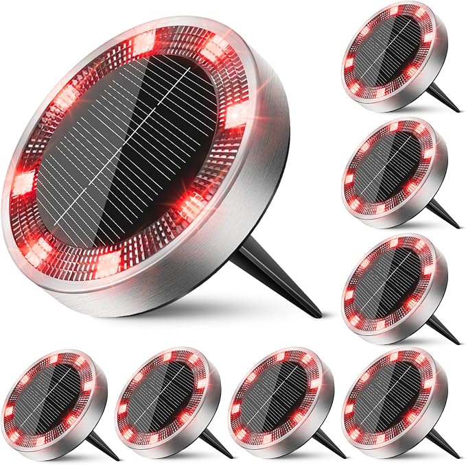 Peasur Mini Solar Ground Lights Outdoor, 8 Pack Flat Solar Powered Disc Lights by Peasur