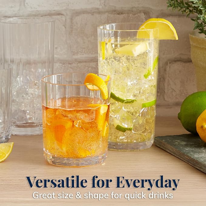 US Acrylic Faceted Clear Plastic Reusable Drinking Glasses 14oz Rocks & 18oz - Image 3