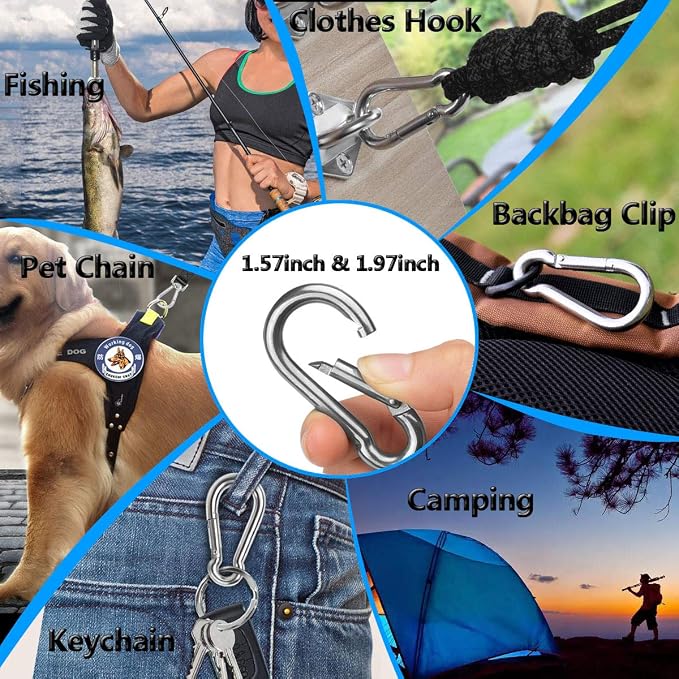 Spring Snap Hooks, 304 Stainless Steel Metal Clip Heavy Duty Rope Connector - Image 4