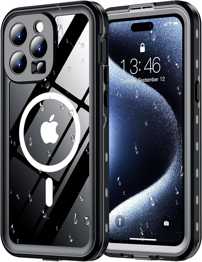 Red2Fire for iPhone 15 Pro Max Case Waterproof, Phone Case 6.7" Black/Clear by Red2Fire