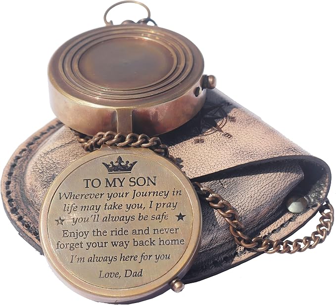 Brass Engrved Compass for Men, Pocket Compass - Image 3