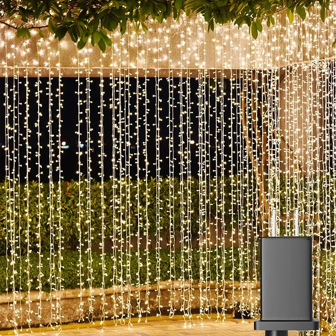Solhice LED Curtain Lights Outdoor 30ft x10ft, 720 LED Plug in Hanging String by Solhice