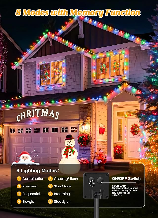 Brightown Solar Christmas Lights Outdoor, 4 Pack Total 184FT 480 LED Solar - Image 3