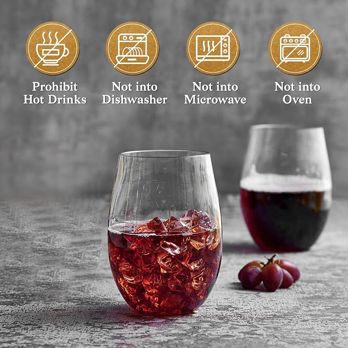 FOCUSLINE 20 Pack 16 Oz Plastic Wine Glasses, Stemless Plastic Wine Cups Heavy - Image 6