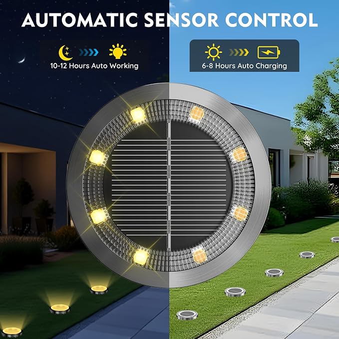 Solar Ground Lights Outdoor, 12 Pack Solar Lights Outdoor Waterproof, Mini Flat - Image 2