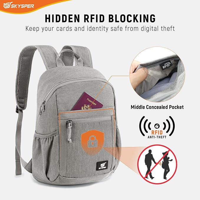 SKYSPER Anti Theft Hiking Backpack, 18L RFID Packable Travel Daypack, - Image 2