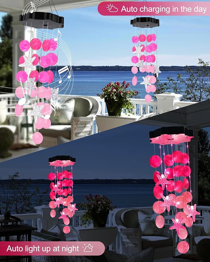 Toodour Solar Wind Chimes for Outside, Shells Light Gifts for Mom Grandma Women - Image 5