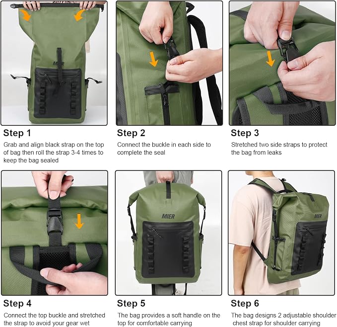 MIER Dry Bag Waterproof Backpack 30L Dry Sack Heavy Duty Roll-Top Closure - Image 7