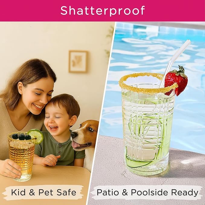 Kate Aspen Clear Plaid Acrylic Glasses Drinkware, Plastic Drinking Glasses Set - Image 3