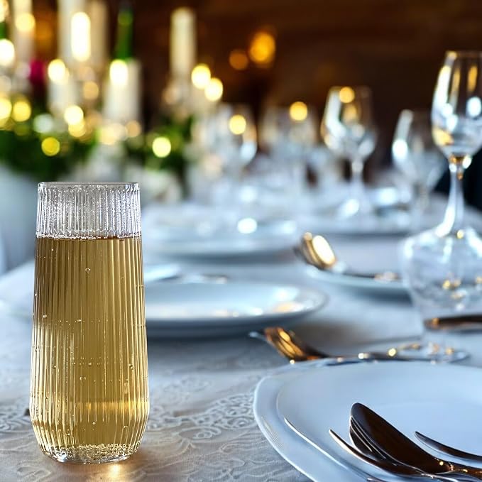 Oojami 48 Pack Ribbed Origami Ripple Plastic Glasses, 24 Stemless 9oz Champagne - Image 5