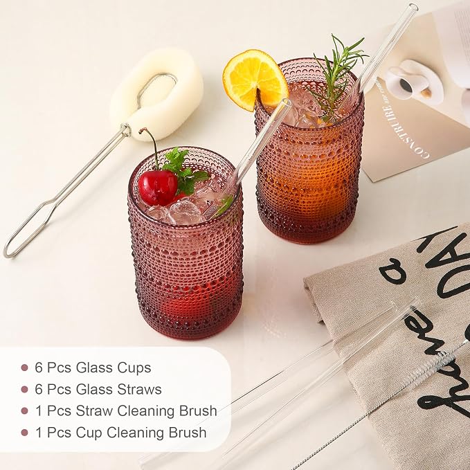 ZMOWIPDL Vintage Glassware Drinking Glasses Set of 6, 15 oz Hobnail Glass Cups - Image 5