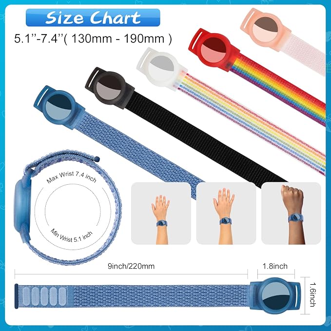 Waterproof Bracelet for Airtag Kids 4 Pack, Soft Nylon Hidden Air Tag Wristband - Image 6