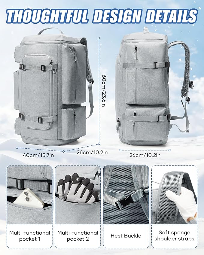 Ski Boot Bag Backpack for Helmet, 70L Waterproof Vacuum Backpack Travel - Image 6