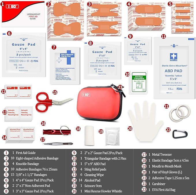 I GO 85 Pieces Hard Shell Mini Compact First Aid Kit, Small Personal Emergency - Image 4