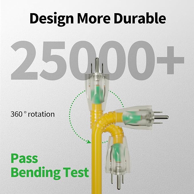 POWGRN 75 Ft 10AWG Outdoor Extension Cord Waterproof Heavy Duty 10 Gauge 3 Prong - Image 3
