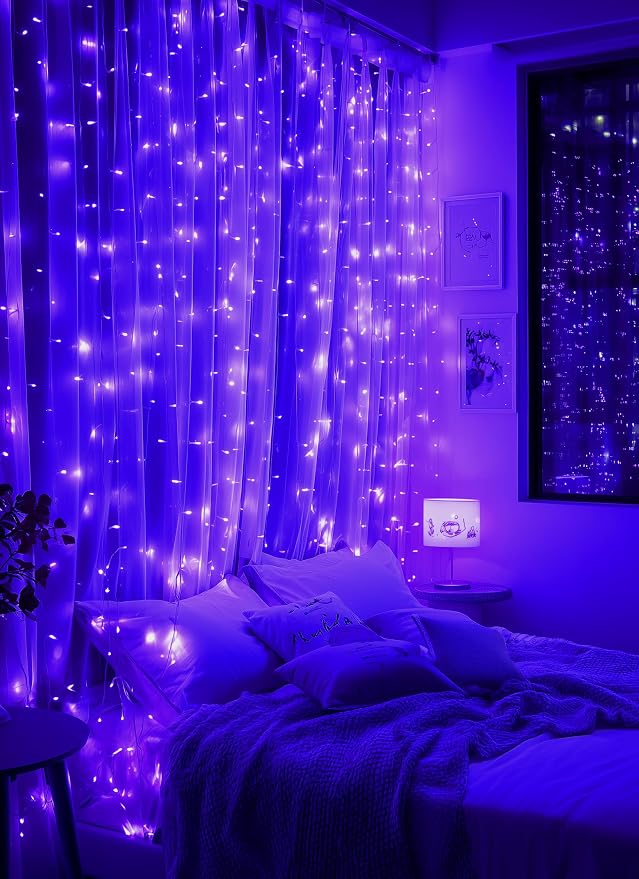 Brightown 300 LED Purple Fairy Curtain Lights, 9.8ft x 9.8ft String Lights - Image 4