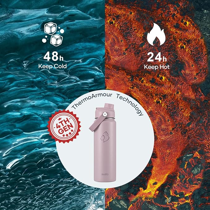 BUZIO 24 oz Water Bottle Insulated, Leakproof Stainless Steel Flask, Wide Mouth - Image 2