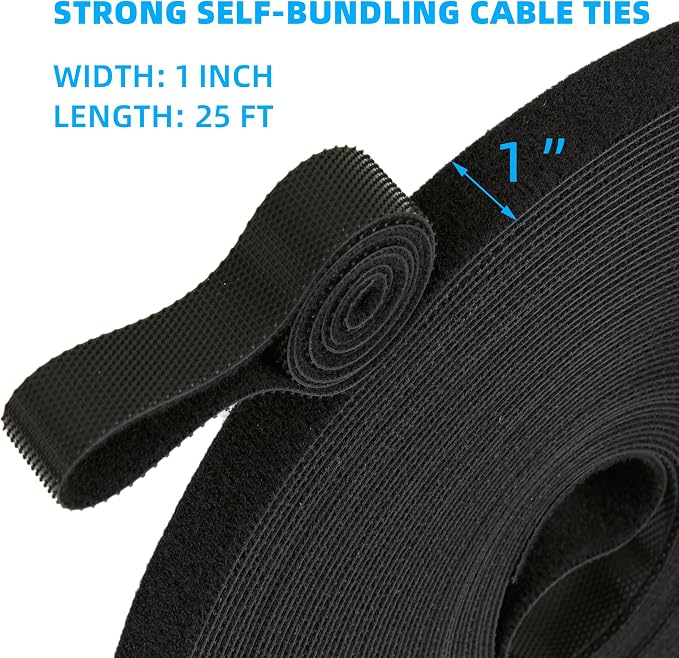 25 Ft x 1 inch Hook and Loop Roll, Reusable Fastening Cable Ties, Office and - Image 2