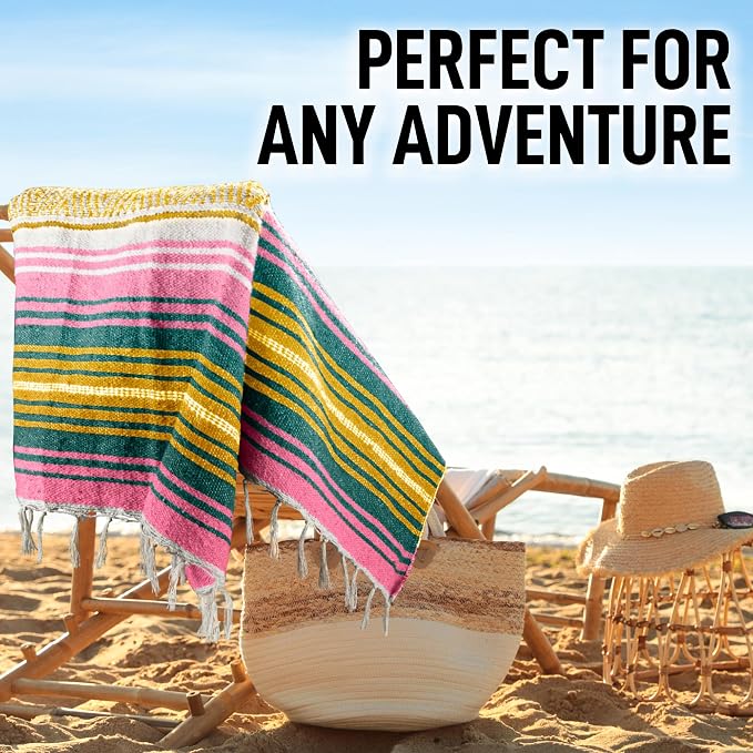 Hydration Nation Authentic Large Handwoven Mexican Striped Throw Blanket - Image 5