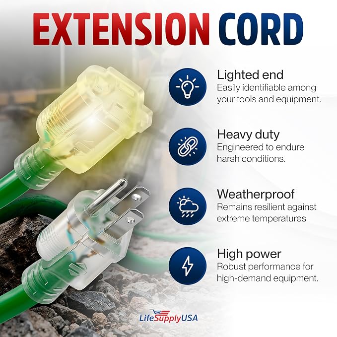10ft Outdoor/Indoor Extension Cord 12/3 Gauge Extra Heavy Duty 3 Prong SJTW - Image 2