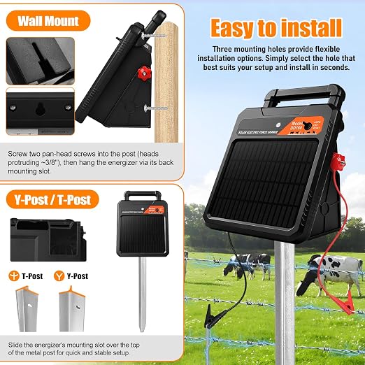 20 Mile Solar Electric Fence Charger, 0.4J Output Solar Fence Kit 10.2 KV Max - Image 5