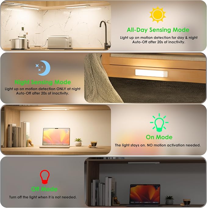 Motion Sensor Under Cabinet Lights, Magnetic Rechargeable Under Counter Closet - Image 3