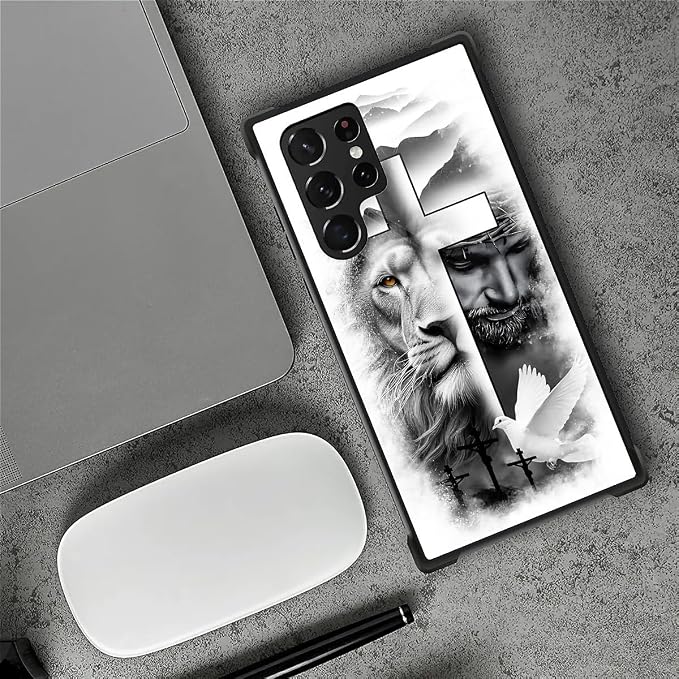 for Samsung Galaxy S22 Ultra Case, Lion Cross Jesus Christ Dove Pattern Graphic - Image 5