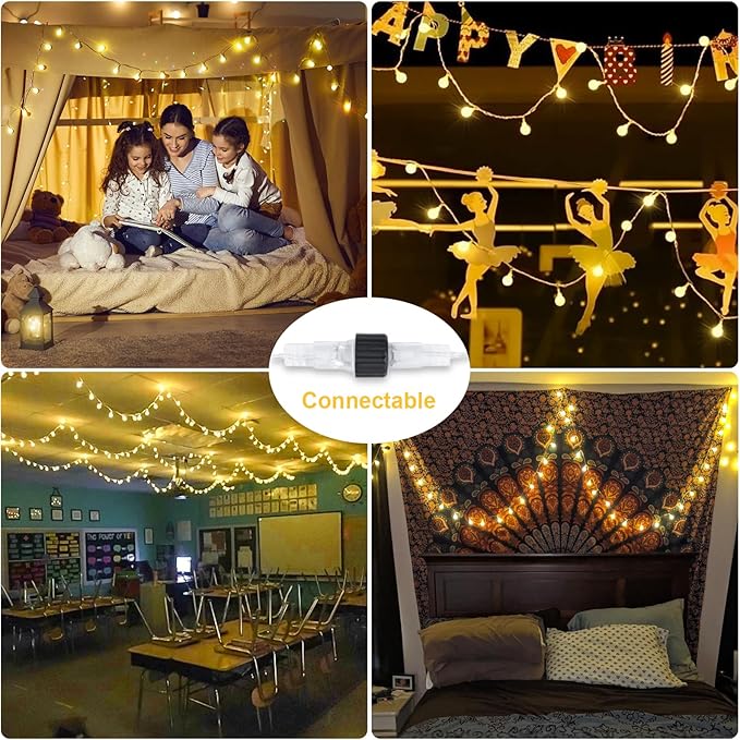 JMEXSUSS 100 LED Connectable Globe String Lights Indoor Bedroom, 33ft Warm - Image 4