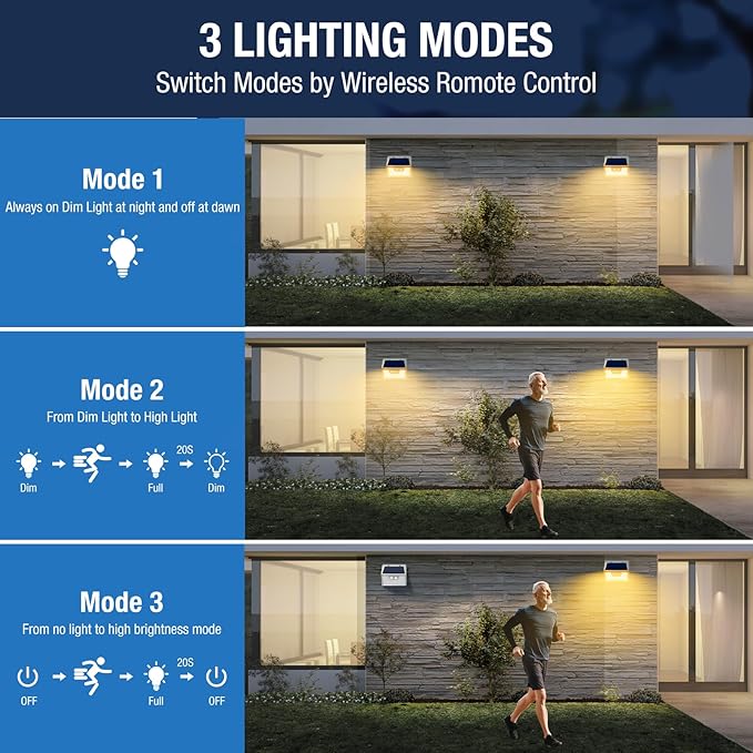 Peasur Solar Lights Outdoor Motion Sensor, 3 Modes Solar Security Wall Lights - Image 4