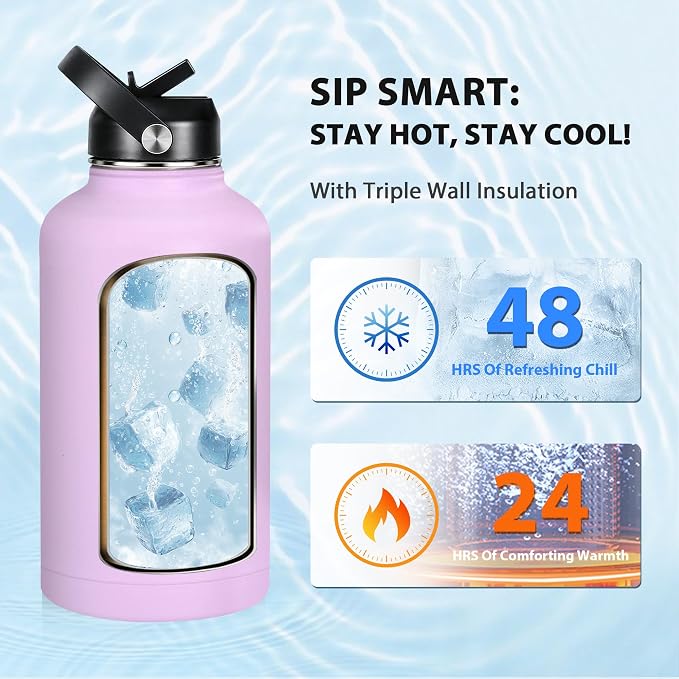 Insulated Water Bottle 64 oz, Triple Wall Vacuum Stainless Steel Water Bottles - Image 2