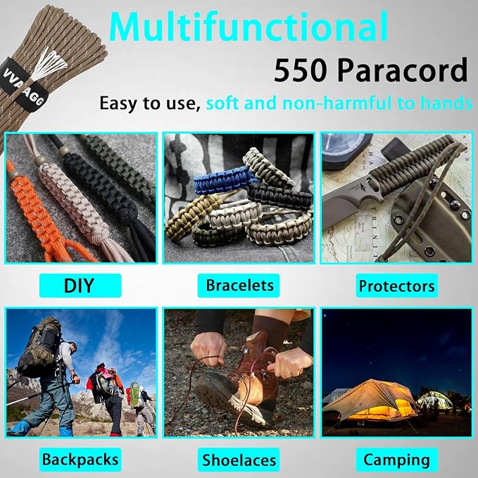 VVAAGG Reflective Paracord Rope 100FT, 7 Strand Nylon para Cord Lanyard Utility - Image 5