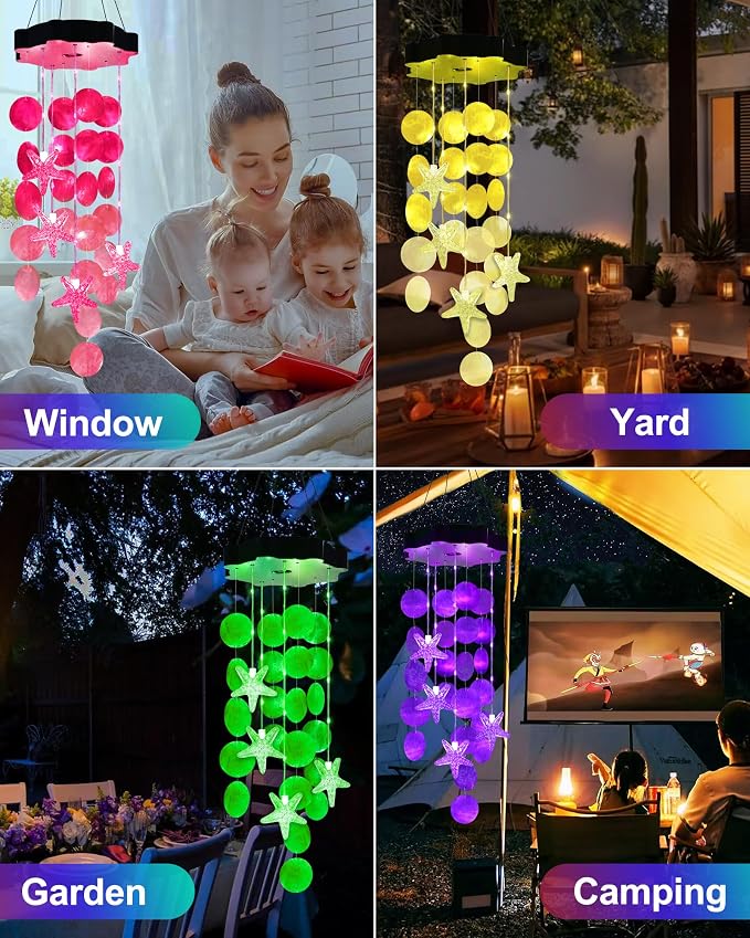 Toodour Solar Wind Chimes for Outside, Shells Light Gifts for Mom Grandma Women - Image 6