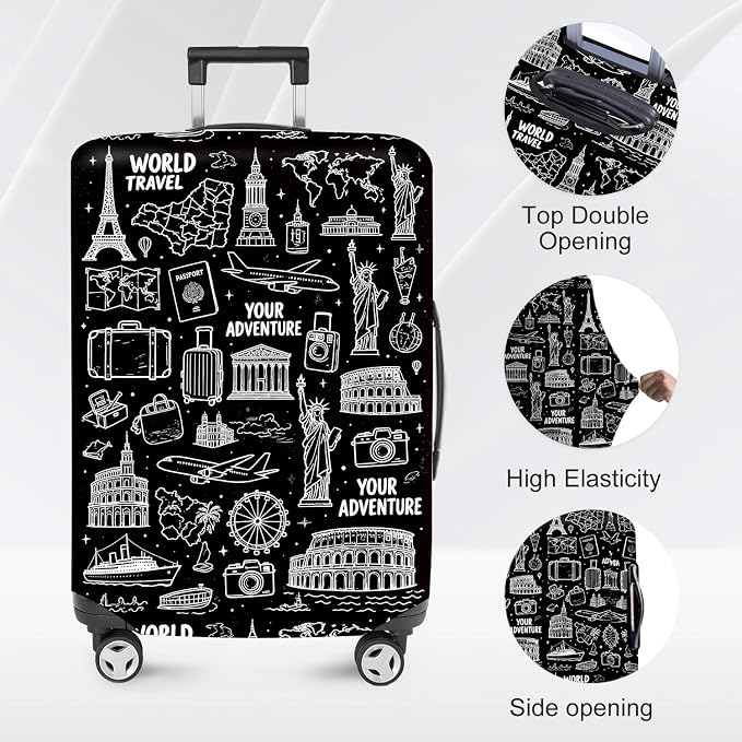 ANNA QUEEN Travel Seamless Pattern Luggage Cover -Stretchable Airplane Suitcase - Image 2
