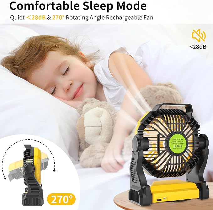 Portable Camping Fan Cordless Battery Powered，270° Rotating Portable Battery - Image 3