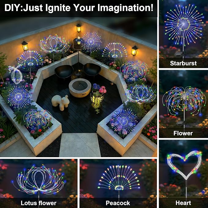 Solar Garden Lights Outdoor, 4 Pack 120 LED Twinkling Firework Lights Decorative - Image 4