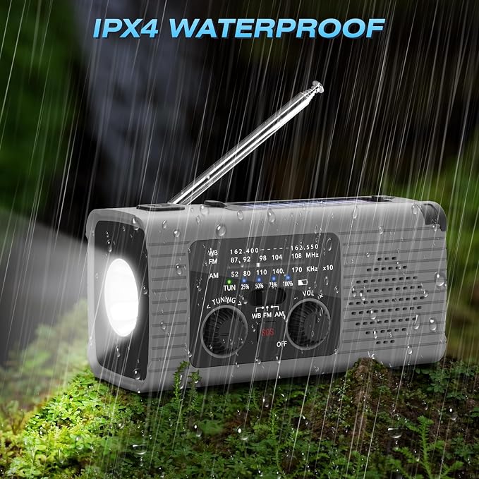 NITIGO Emergency Radio 4000mAh Solar Hand Crank AM/FM/NOAA Portable Weather - Image 7