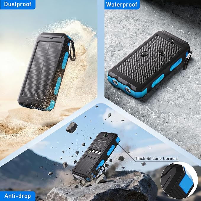 Durecopow Solar Charger Power Bank 20, Portable Charger, 4 Cables 3 Ports Fast - Image 8