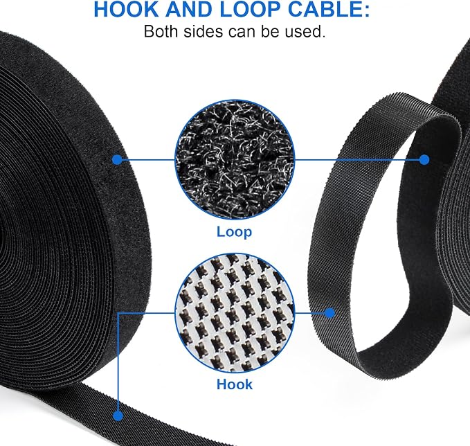 OneLeaf Hook and Loop Roll Reusable Fastening Cable Ties, 33ft x 1inch Black - Image 7