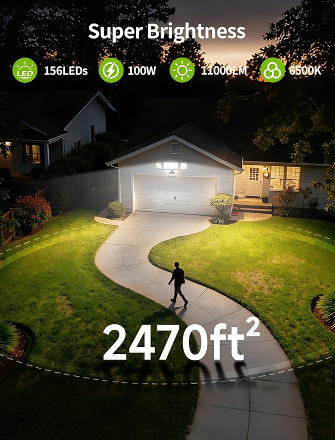 100W LED Security Lights, 11000LM Hardwired Flood Lights - Image 3