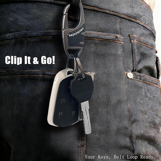 Keychain with Carabiner Clip, 4 Heavy Duty Key Rings and D Ring - Image 3