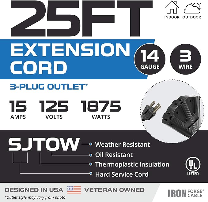 Iron Forge Cable 14 Gauge Outdoor Extension Cord 25 Ft - Image 2