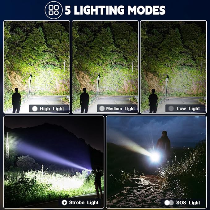 3Pack Rechargeable Flashlights High Lumens, 5Modes LED Flashlight Rechargeable - Image 3