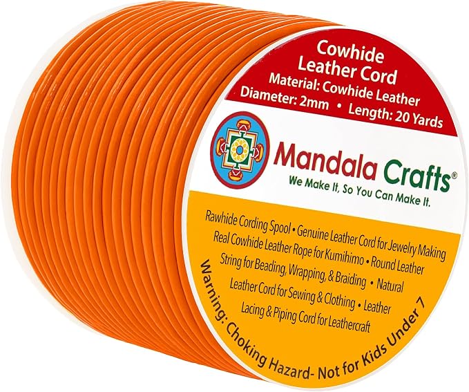 Mandala Crafts Round Genuine Orange Leather Cord by MandalaCrafts